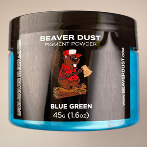 beaver holding axe logo of container showing Radiant mica powder for soap coloring