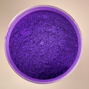 Mica pigments in a powder form showing a vibrant purple colour sure to make your diy project pop