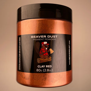 Custom mica powder container for your workspace to showcase beautiful colour inside of clay red